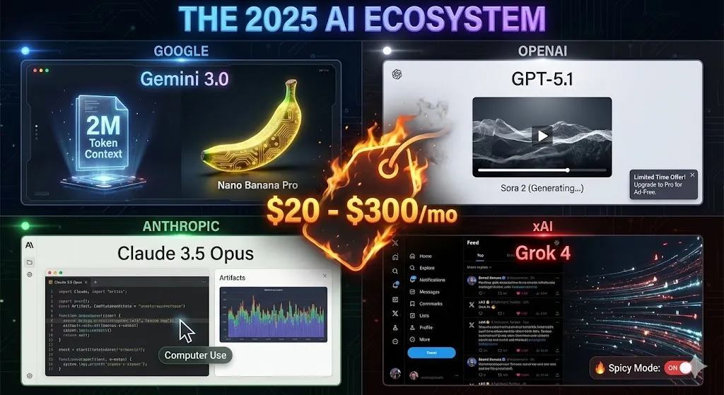 AI Subscription Comparison 2025: GPT-5, Gemini 3, Grok 4 & Pricing